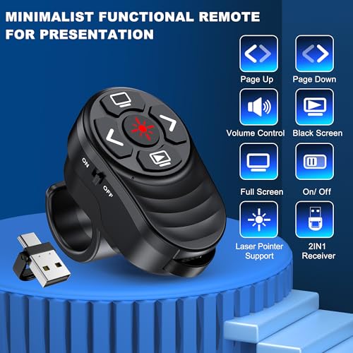 2 in 1 presentation clicker with laser pointer finger ring clicker rechargeable presentation clicker long distance ppt clicker remote wireless clicker laser pointer for classroom teacher projector