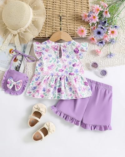 Image of Weebaby Toddler Girl Clothes Baby Summer Outfits Sleeveless Halter Top Ruffle Short Set Cute Kids Clothes Girls