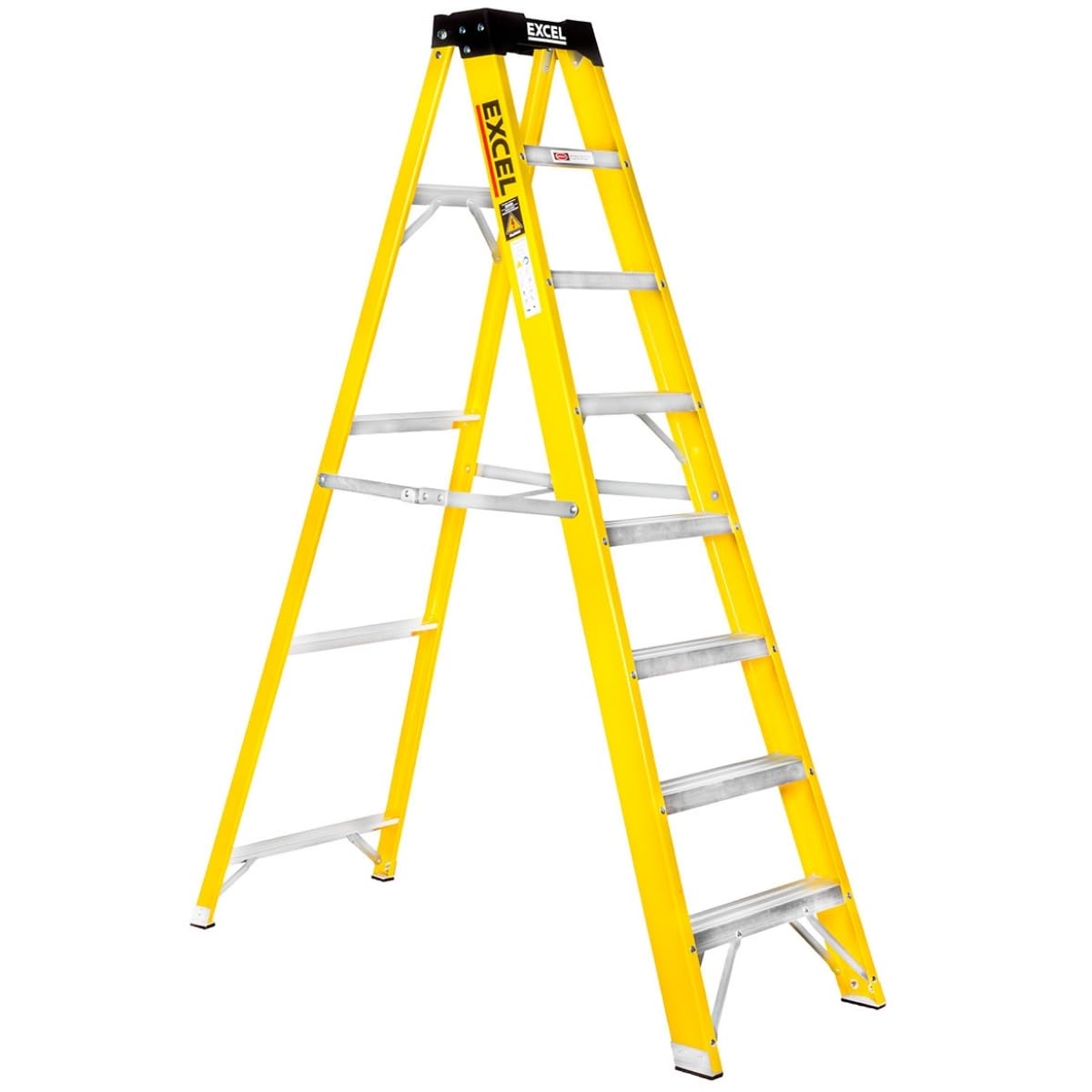 Excel Electricians Fibreglass StepLadder 8 Tread 1.91m Heavy Duty EN131 - Heavy Duty 8 Treads, foldable, folding, lightweight, fibreglass
