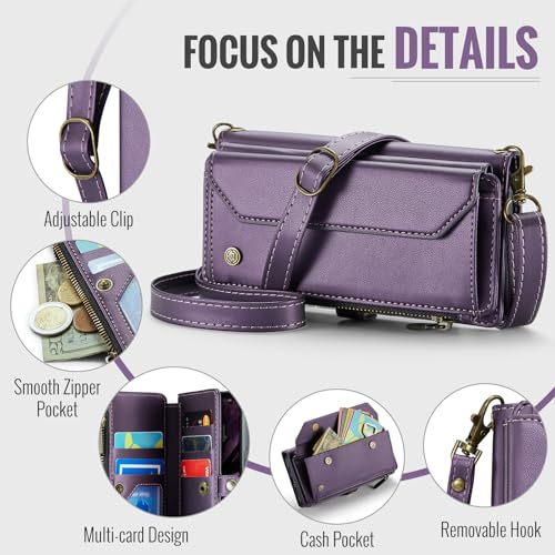 Étui à rabat rétro iPhone 16 violet avec porte-cartes, béquille et RFID - 5