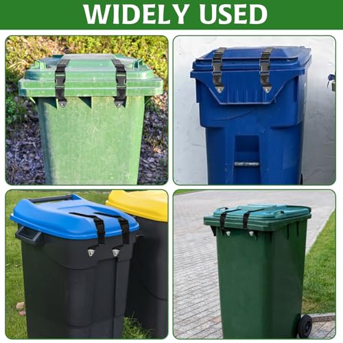 Image of 2Pcs Trash Can Lid Lock, Proof Trash Can Lock, , Adjustable Trash Can Lock Rash Can Lock Belt with With Screw Tool and 6 Washers, Garbage Can Locks Trash Can Locks for Animals Raccoons Squirrels
