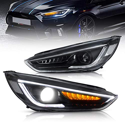 VLAND Projector Led Headlights Compatible with Focus 2015 2016 2017 2018 w/Amber Sequential w/Dual Beam Lens D2H/ D2S Bulbs Kit(NOT Included) for Dual Beam