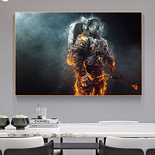 Peinture sur toile moderne d'astronaute, tableau décoration salon abstrait 70 x 140 cm