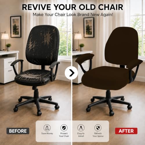Image of DIVA EN CAMINO DEC Office Chair Covers - Universal Stretch Computer Chair Slipcover - 180GSM Washable Rotating Backrest Coverings & Cushion Protectors & Armrest Covers for Dogs, Cats, Pets, Brown
