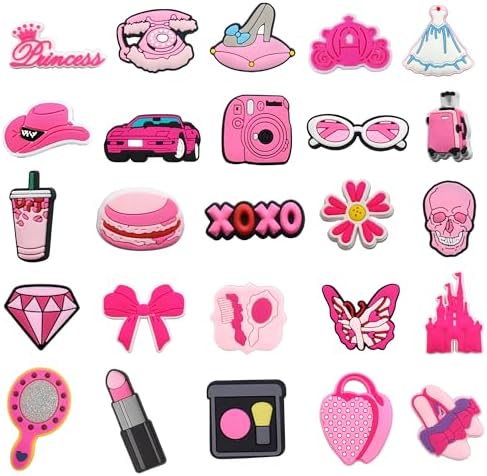 25 Pcs Shoe Charms, Cute Shoe Accessories Charms for Teens Kids Adults, Aesthetic Shoe Decoration Charms for Clog Slides Sandals, Pink Party Favors