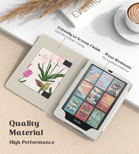 Image of MoKo Case for 7 inch Kindle Paperwhite (12th /11th Gen-2024 /2021) & Signature Edition, Slim PU Shell Cover with Auto-Wake /Sleep, Tulip