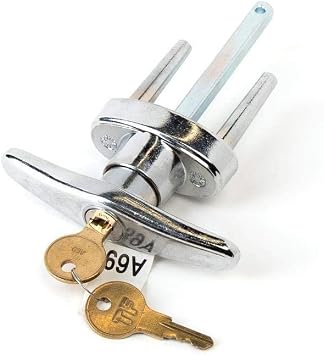 Garage Door Locking T Handle with 1-13/16" Post Keyed Lock Handle with 1.5" Center-to-Center Mounting, 3" Shaft Length Durable Replacement for Residential Garage Doors