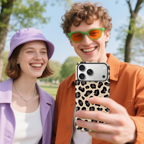 Image of Magnetic for iPhone 17 Pro Case for Women Men, Brown Leopard | Cool Cheetah Pattern Design [Compatible with MagSafe] 2-Layer Hybrid Shockproof Glossy Protective Cover