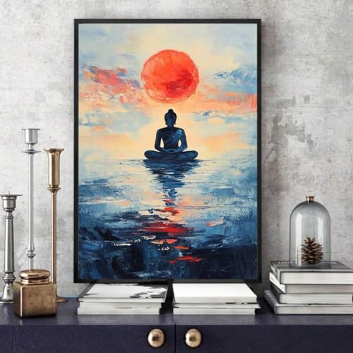 Peinture murale Bouddha toile zen 80x120cm grand tableau abstrait salon