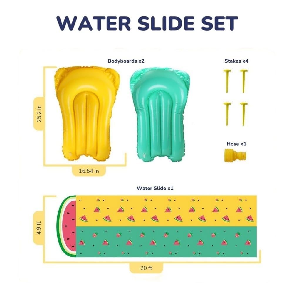 Wasserrutsche, 20ft/610cm Doble Tobogán de Agua y 2 Tablas, Tobogán Acuático Hinchable para Césped con Rociador para Niños 5 Años y Adultos, Juguetes de Verano para Jardín, Diversión al Aire Libre