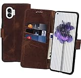 Suncase Book-Style Hülle kompatibel mit Nothing Phone (1) Leder Tasche (Slim-Fit) Lederhülle Handytasche Schutzhülle Hülle mit 3 Kartenfächer in antik-Coffee