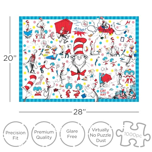 AQUARIUS Dr SeussCat in The Hat Wrapping Paper 1000 Piece Jigsaw Puzzle by AQUARIUS - Used condition - Image 2