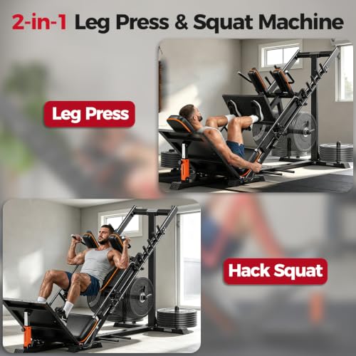 Image of FEIERDUN 2-in-1 Leg Press Hack Squat Machine Combo, Home Gym Leg Equipment | Zero-Maintenance Roller System, 5+6 Adjustable Angles, 45-Degree, with Weight Storage, Full ROM for Quads, Hamstrings, Glutes