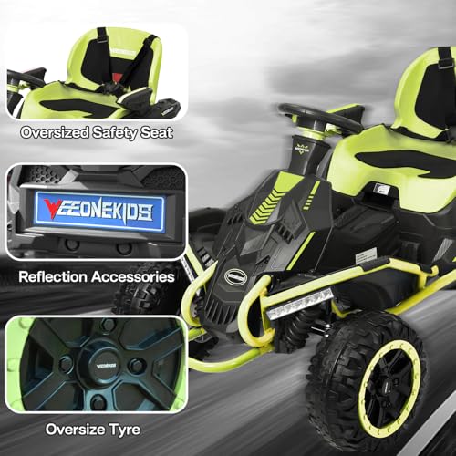 24V Ride on Toy for Big Children, Kids\' Electric Vehicles Outdoor Race Toy with 4 Strong Motors Total 300W Bluetooth Speaker and 24V 7AH Big Battery, Adjustable Seat, Electric Cars (Green)