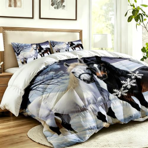 Edredón de Caballo 150x200 cm con 2 fundas de almohada de microfibra y algodón 3