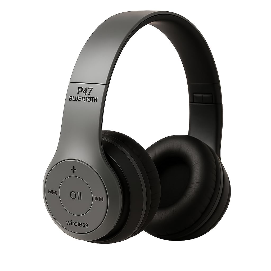 Premium Wireless Headset P47 | Bluetooth Over-Ear Headphones with Mic, FM Radio, SD Card & AUX | Foldable Design, Deep Bass & Long Battery Life