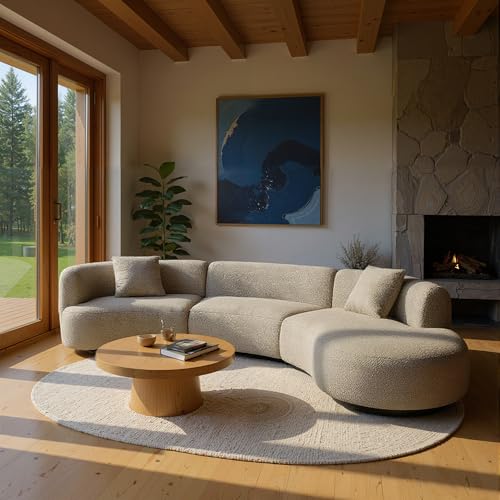 Image of Acanva Formia Boucle Curved Sectional Sofa, 153 inch W Right Hand, Light Coffee