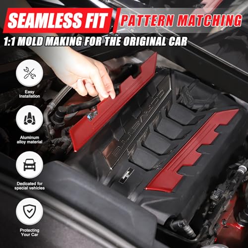 Image of Sekhyna Engine Bay Panel Cover Trim 2PCS Compatible with Corvette C8 Stingray 2020-2025 Engine Cover Left Right Protective High Temperature Resistance Cover Trim Accessories (Red)