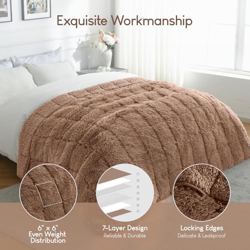 Image of Cottonblue Weighted Blanket 15 lbs for Adults Queen Size, Luxury Sherpa Faux Fur Reversible Plush Weighted Blankets Throw 60x80 in, Snugly Long Fur Warm Heavy Blanket for Couch Sofa Bed, Brown /Khaki
