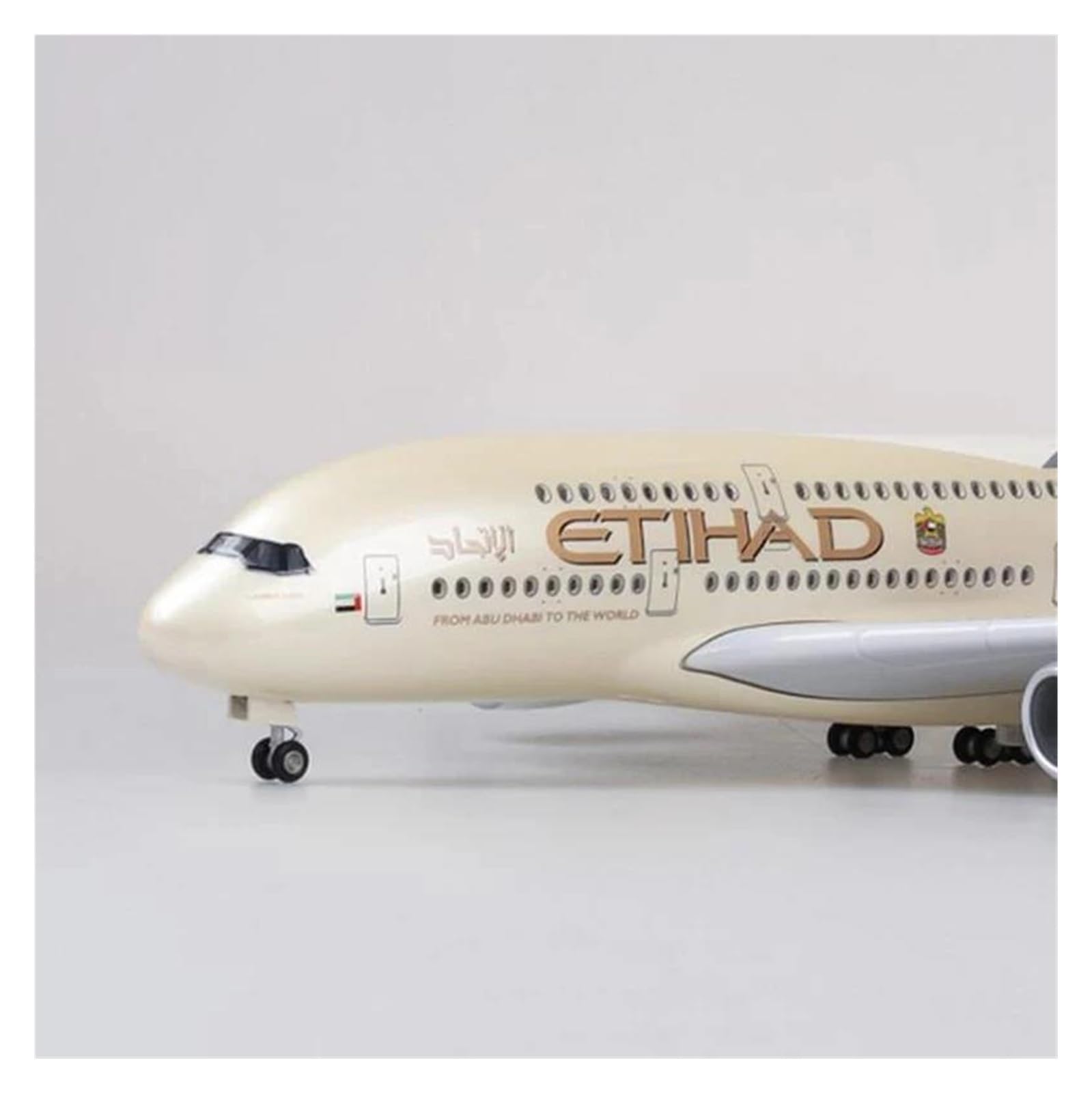Juguete Resina 47 Cm para Airbus A380 Etihad Modelo Avión con Luces LED para Exhibición Escritorio Coleccionable(No Lamp)