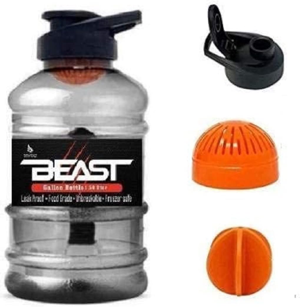 DOVEAZ® Beast Sports Water Bottle for Gym, Protein Shaker Bottle, Gallon Water Bottle (1.5 LTR) with Mixer Ball and Strainer (BPA-Free, Unbreakable, Freezer Safe) Orange