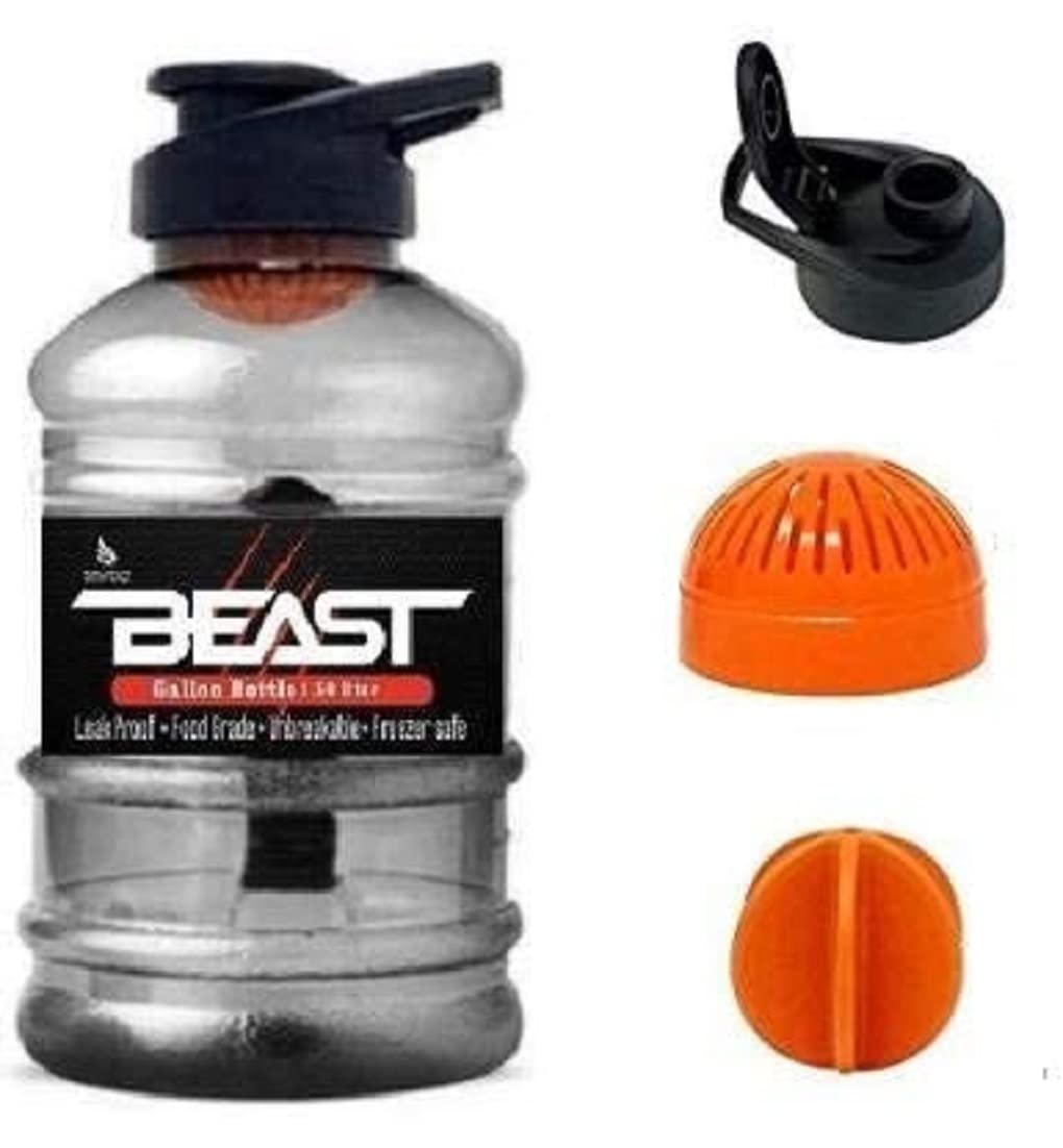DOVEAZ® Beast Sports Water Bottle for Gym, Protein Shaker Bottle, Gallon Water Bottle (1.5 LTR) with Mixer Ball and Strainer (BPA-Free, Unbreakable, Freezer Safe) Orange