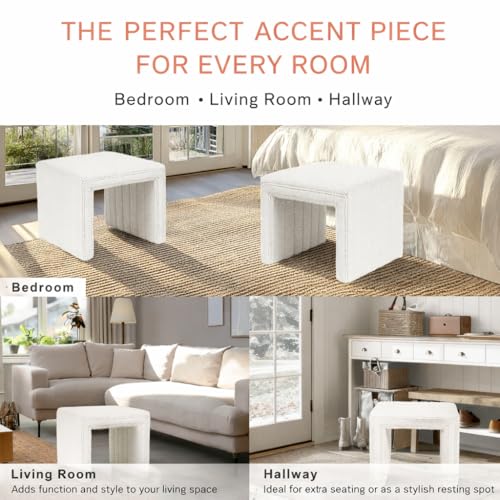 Image of HomePop 19 inch Modern Channel Tufted Ottoman - Cream Boucle