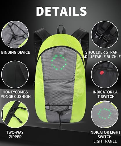 Safety Backpack for Cycling, Remote Control LED Turn Signal Light Backpack USB Reable with Direction Indicator (Gray)4
