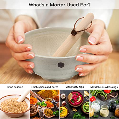 Tikusan Ceramic Ripple Ridge Mortar & Pestle (Suribachi & Surikogi) Set With Spout 7.1 Inches Made In Japan (White) #TOP1