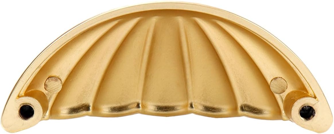 Shell Cup Drawer Pull,Antique 2.52 Inch(64 mm) Hole Center Cabinet Bin Cup Handle Pull for Kitchen Cupboard Bedroom Dresser Bathroom Cabinet Hardware,Gold