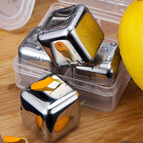 Cubos de gelo de aço inoxidável Vosarea 4 peças, cubos de gelo, pedras transparentes, reutilizáveis,