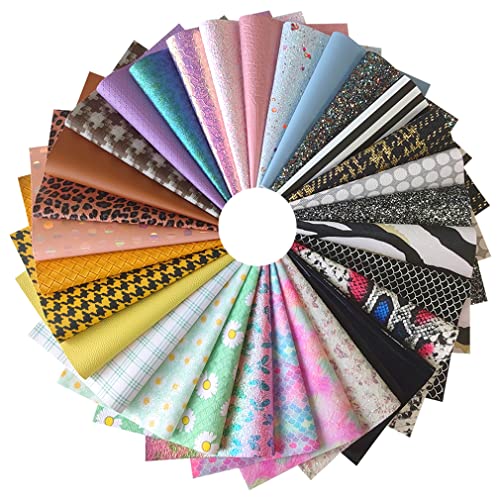 XHT 30 Pcs Mixed Series Faux Leather 21cm x 30cm Random Color Pattern Texture Leather Fabric for DIY Projects