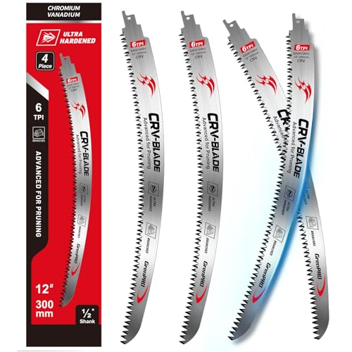 GRENPRO 15 Inch Japanese Teeth Reciprocating Saw Blades 4 Pcs 6TPI Arc Edge Sawzall Pruning Blades for Wood & Tree Trimming