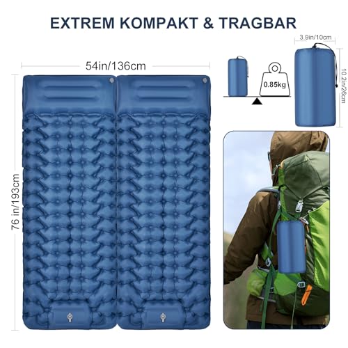 Haksimey Isomatte Selbstaufblasend ultraleichtLuftmatratze für Camping, aufblasbare Matratze mit Fußpresspumpe, Air Mattress mit kopfkissen, Outdoor campingmatte schlafmatte für Wandern Reisen – Bild 6