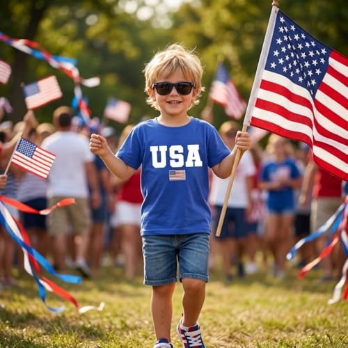 Image of Toddler Girls 4th of July T-Shirt American Flag Popsicle Print Cotton Kids Boys Independence Day Tees