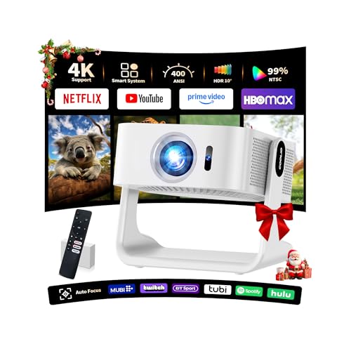 【Proiettore 4k Con Compatibile Netflix】Proiettore HD 1080P Con WiFi 6 E Bluetooth 5.4 Portatile Con Messa A Fuoco Automatica E Prevenzione Degli Ostacoli Compatibile Con Usb/Hdmi/Laptop,Bianco