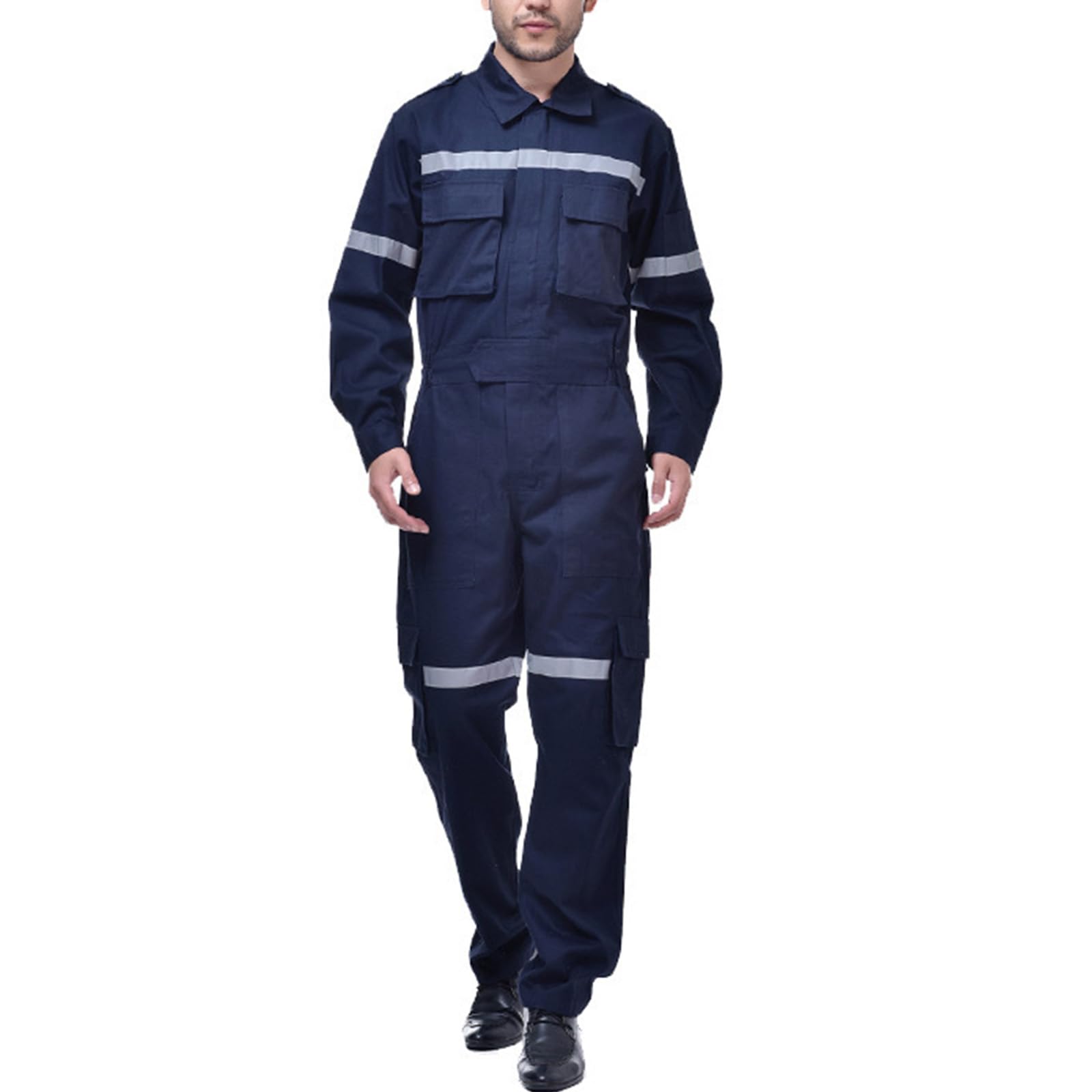 Manga Larga Overol Zip-Front Jumpsuit para Hombre Trabajo Coverall con Bolsillos Múltiples Y Raya Reflectante