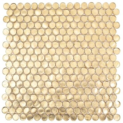 Apollo Tile Gold Glass Penny Round Mosaic Tile for Kitchen, Bathroom or Wall Panel - 4"x5" Sample Swatch