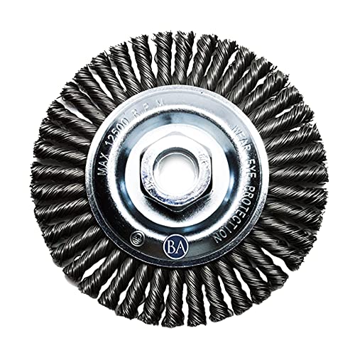 Image of Benchmark Abrasives 4 inch x 1 /4 inch Stringer Bead Wire Wheel with 5 /8 inch-11 Thread, for Weld Cleaning, Weld Spatter Removal, Stripping, Deburring, Use with Angle Grinders - (4 inch x 1 /4 inch, Stainless)