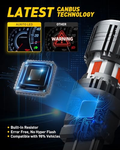 Image of AUXITO CANBUS 3156 3157 LED Bulbs Red with Built-in Resistor 3056 3057 3457R 4057 4156 4157 Anti Hyper Flash Error Free Brake Lights, Tail Lights, Stop Lights, Turn Signal Lights, Pack of 2