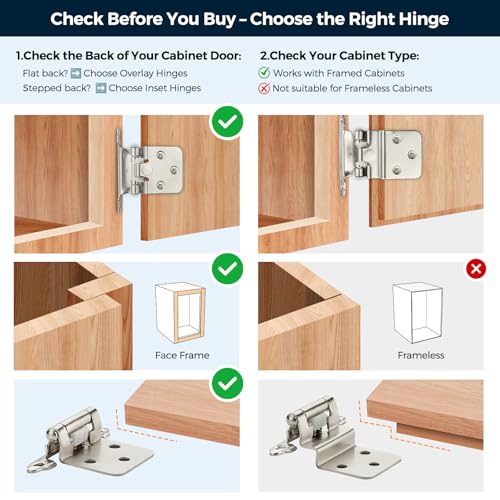 Image of Ravinte 50 Pack (25 Pairs) 1 /2 inch Overlay (Variable) Cabinet Hinges, Self-Closing Semi-Concealed Face Mount, Satin Nickel Decorative Hardware with Door Bumpers for Kitchen & Cupboard Doors, Silver
