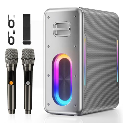 Karaoke Machine for Adults, Portable Bluetooth Karaoke Speaker with 2 Wireless Microphones, 2 Voice...