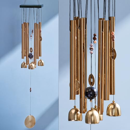 Image of Amazon Basics Wind Chimes for Balcony Decoration, Home Decor & Positive Vibes | Soothing Musical Sound | Metal Hanging for Indoor /Outdoor | Color: Gold | Material: Aluminum | Size: 63L x 9W x 9H cms