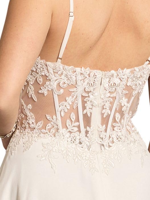 David's Bridal Chiffon Illusion Lace Bodice A-Line Wedding Dress4