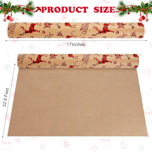 FOPINOA Papel de embrulho de Natal, papel de presente de Natal vintage (47 pés quadrados) papel de e