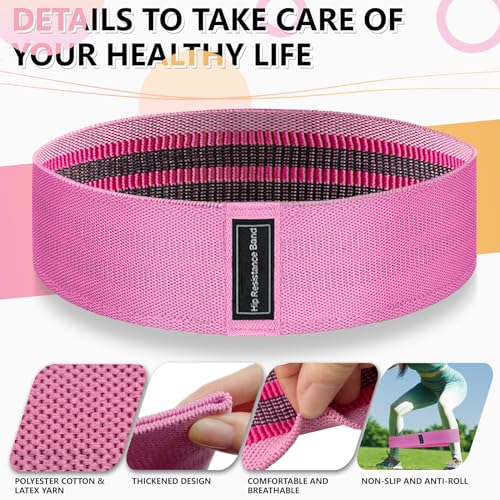 Exercise Bands, 3 Levels Fabric Resistance Bands for Working Out, Workout Bands Resistance for Women & Men, Multi-Colored Fabric Booty Bands for Leg Strength Training, Rehab, Yoga(Pink)