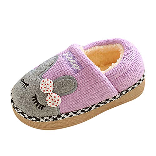KONFA Home Winter Warm Fluffy Bunny Cotton Slippers for Little Kids Baby Girls Boys Indoor House Rubber Sole Slipper Shoes (Purple, 9-10 Years)