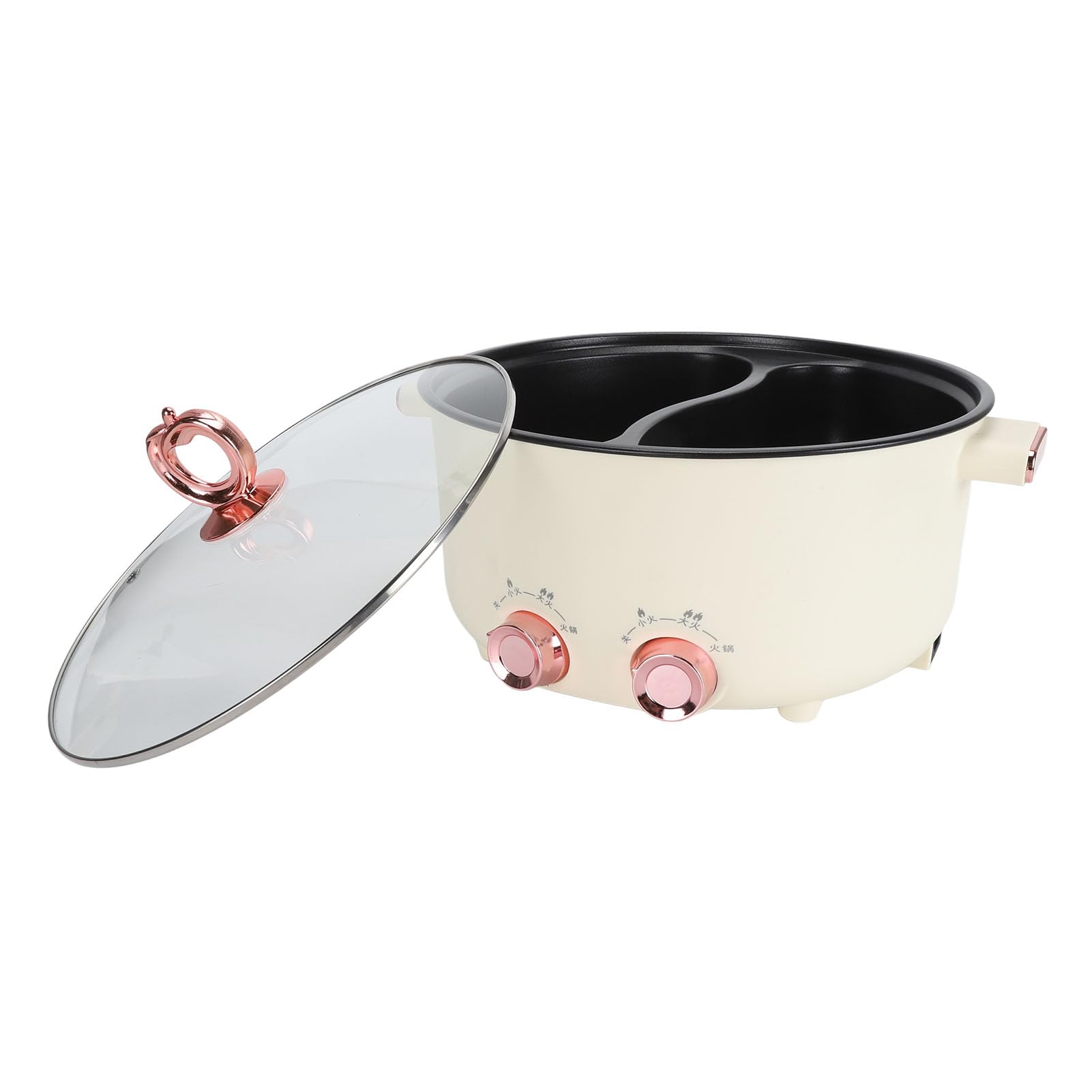 Luocute Hotpot Eléctrico con Divisor 7l Gran Capacidad Doble Sabor Doble Hot Hot Dual -Side 2 Temp Temp Sabtings por Lado para Cocinar Freing Beige