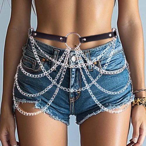 COSYDAYS Black Waist Chain Belt Leather Rave Goth Belts Punk Body Chain Jewelry for Women4