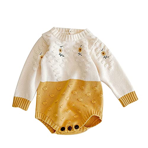 Image of EROCK Newborn Baby Girl Sweater Romper Jumpsuit Long Sleeve Cotton Knit Bodysuit One Piece Fall Winter Clothes